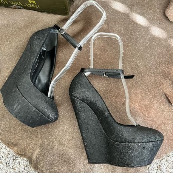 Giuseppe Zanotti Glitter Suede Platform Wedge Ankle Strap High Heels Pumps - Picture 3 of 11